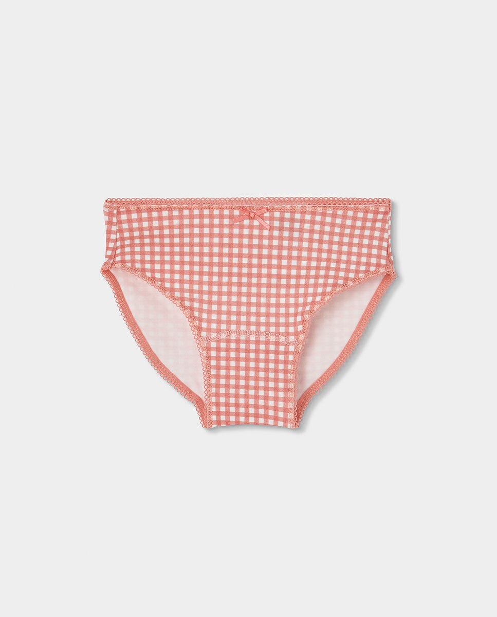 Pack de 3 Cuecas Infantil de Algodão Aos Quadrados Branco / Rosa-4