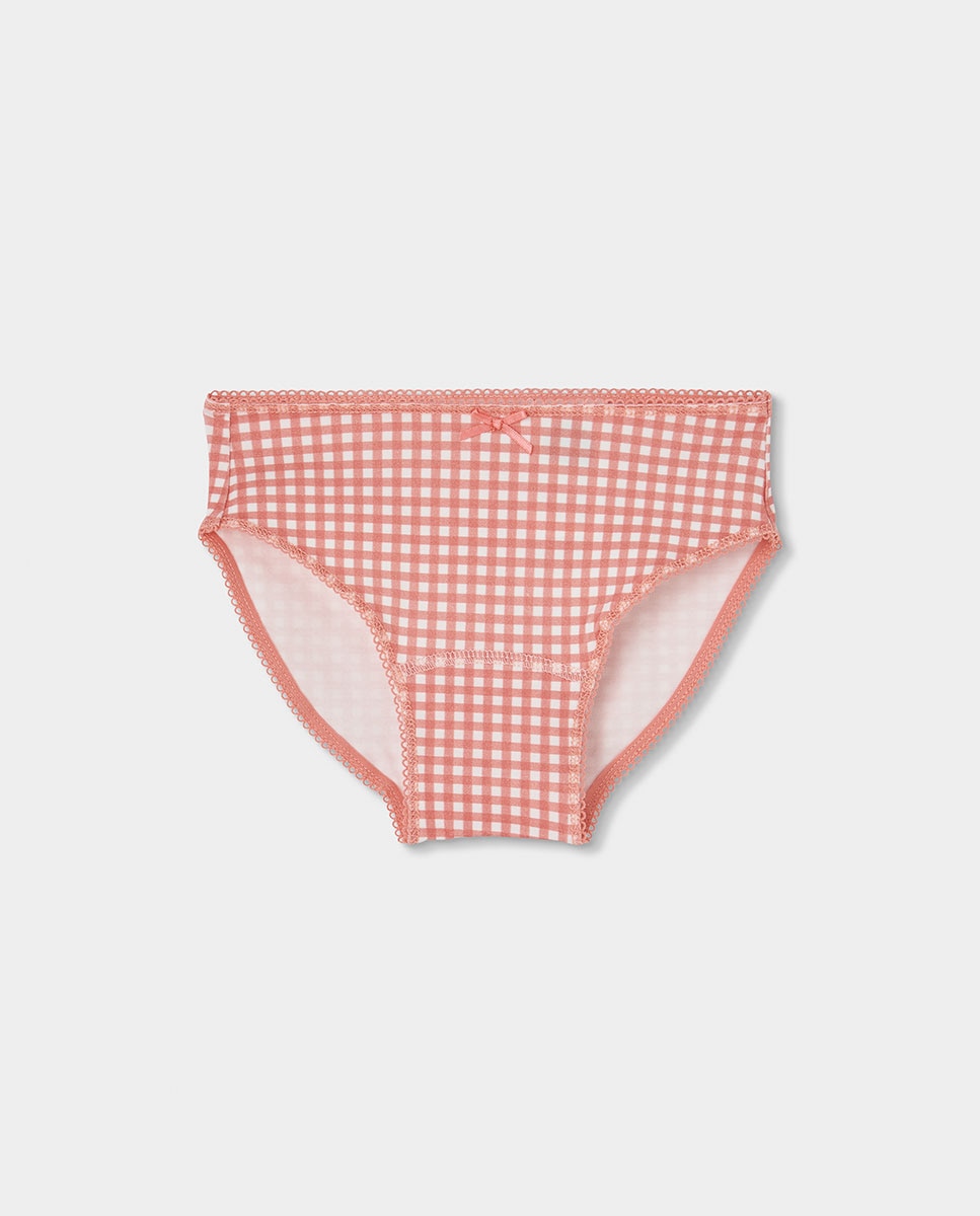 Pijama de Canelado Infantil de Algodão Aos Quadrados Branco / Rosa-4