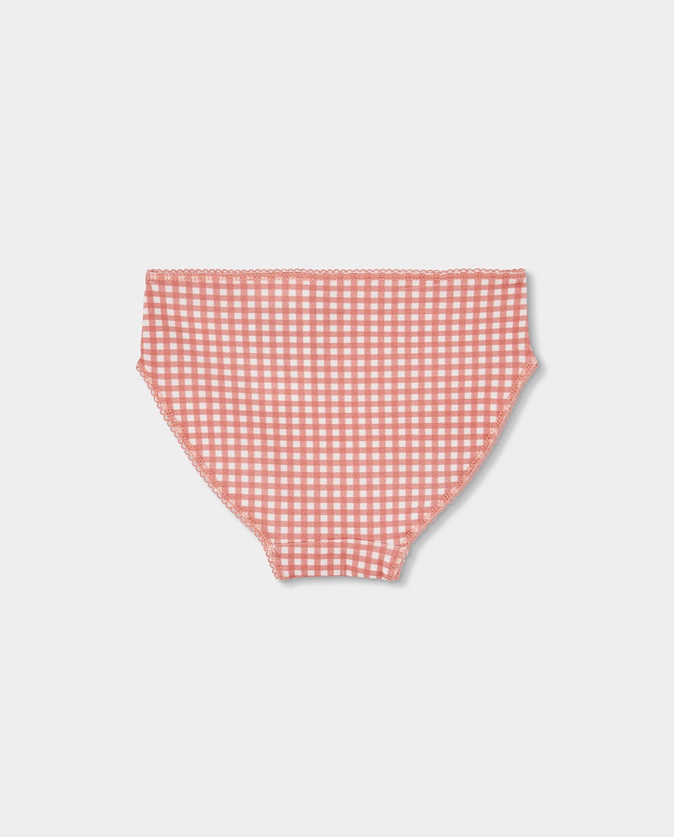 Pijama de Canelado Infantil de Algodão Aos Quadrados Branco / Rosa-7