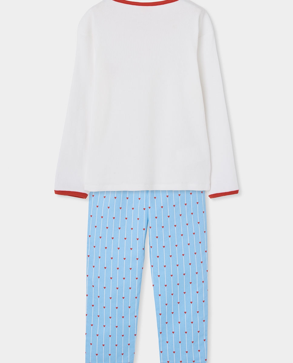 Pijama de Canelado Infantil de Algodão com Estampado Às Riscas Boboli Azul / Branco-2