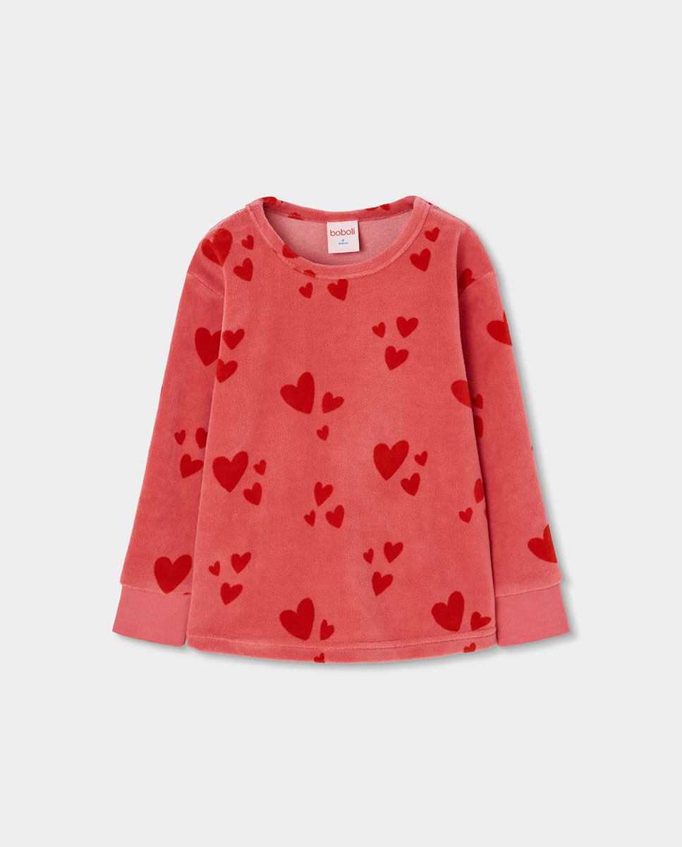 Pijama de Veludo Infantil de Manga Comprida com Gola Redonda Boboli Vermelho-3