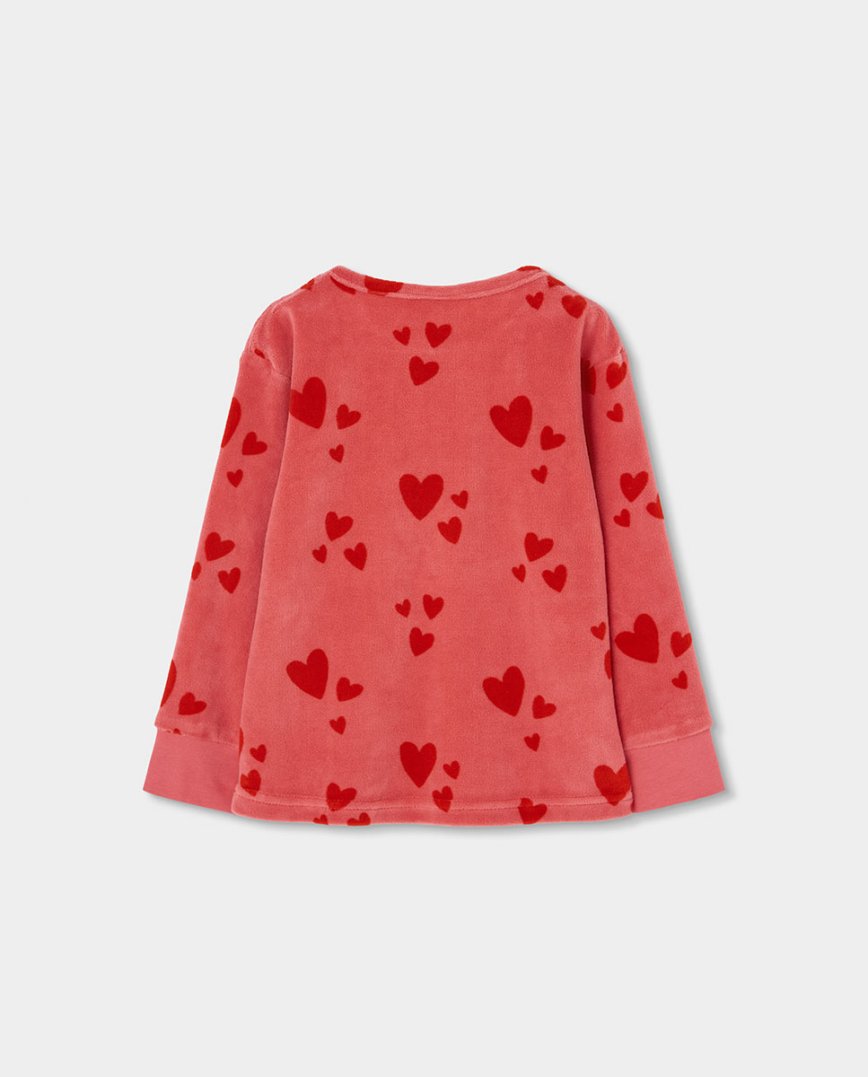 Pijama de Veludo Infantil de Manga Comprida com Gola Redonda Boboli Vermelho-5
