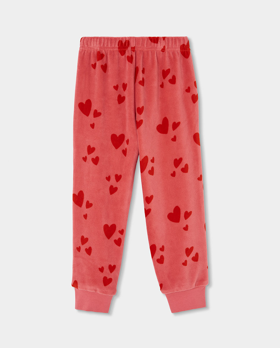 Pijama de Veludo Infantil de Manga Comprida com Gola Redonda Boboli Vermelho-6