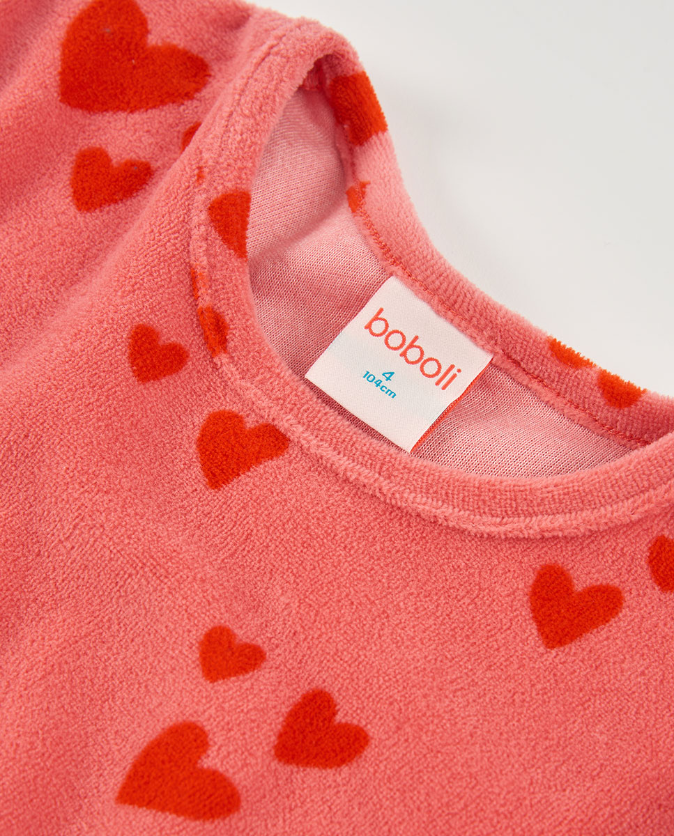 Pijama de Veludo Infantil de Manga Comprida com Gola Redonda Boboli Vermelho-7