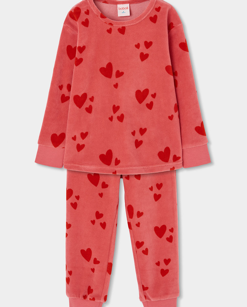 Pijama de Veludo Infantil de Manga Comprida com Gola Redonda Vermelho-1