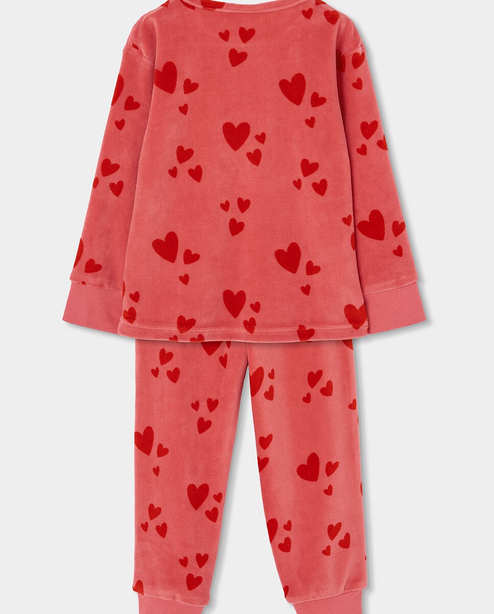 Pijama de Veludo Infantil de Manga Comprida com Gola Redonda Vermelho-2