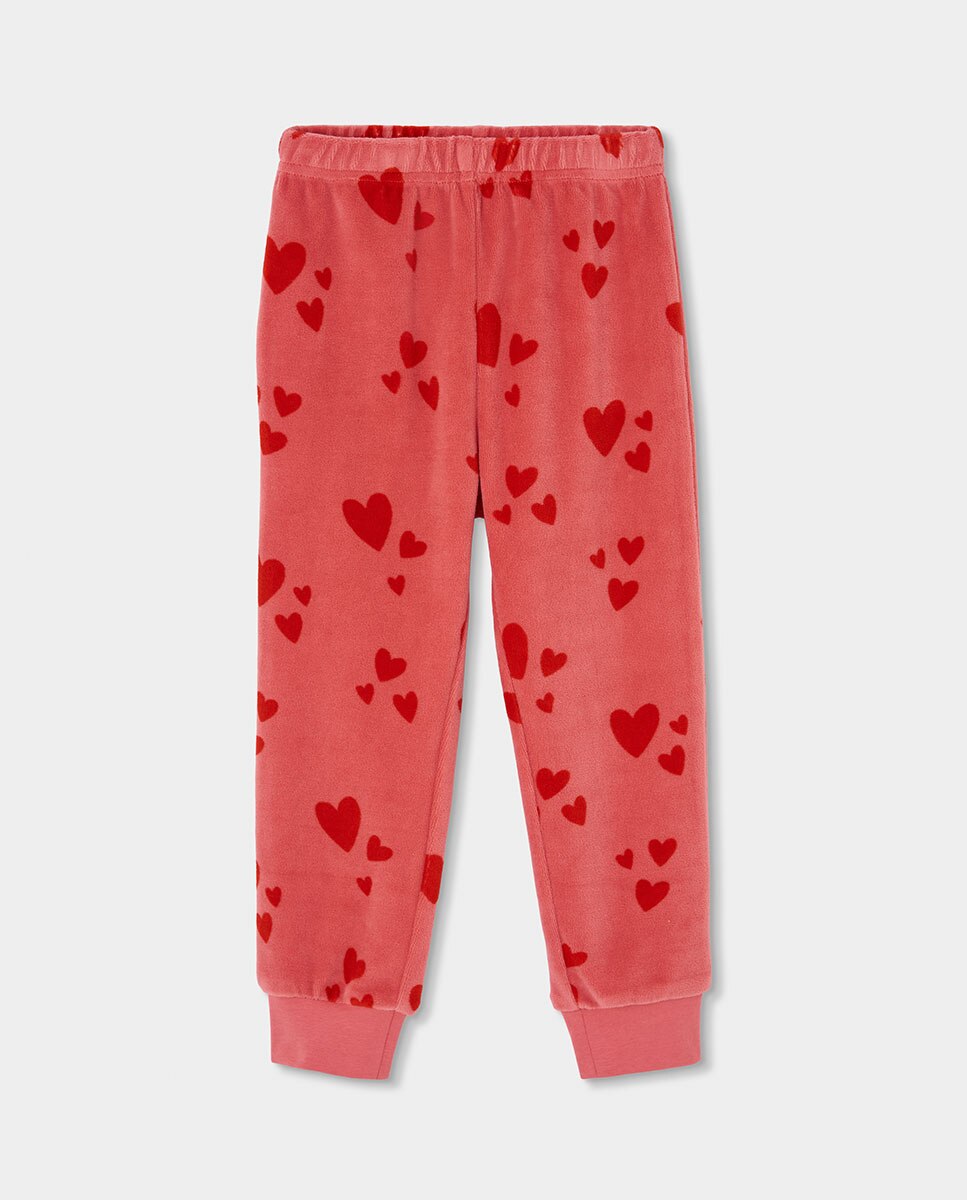 Pijama de Veludo Infantil de Manga Comprida com Gola Redonda Vermelho-4