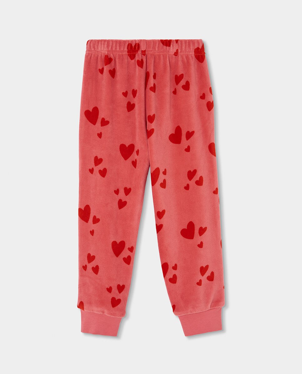 Pijama de Veludo Infantil de Manga Comprida com Gola Redonda Vermelho-6