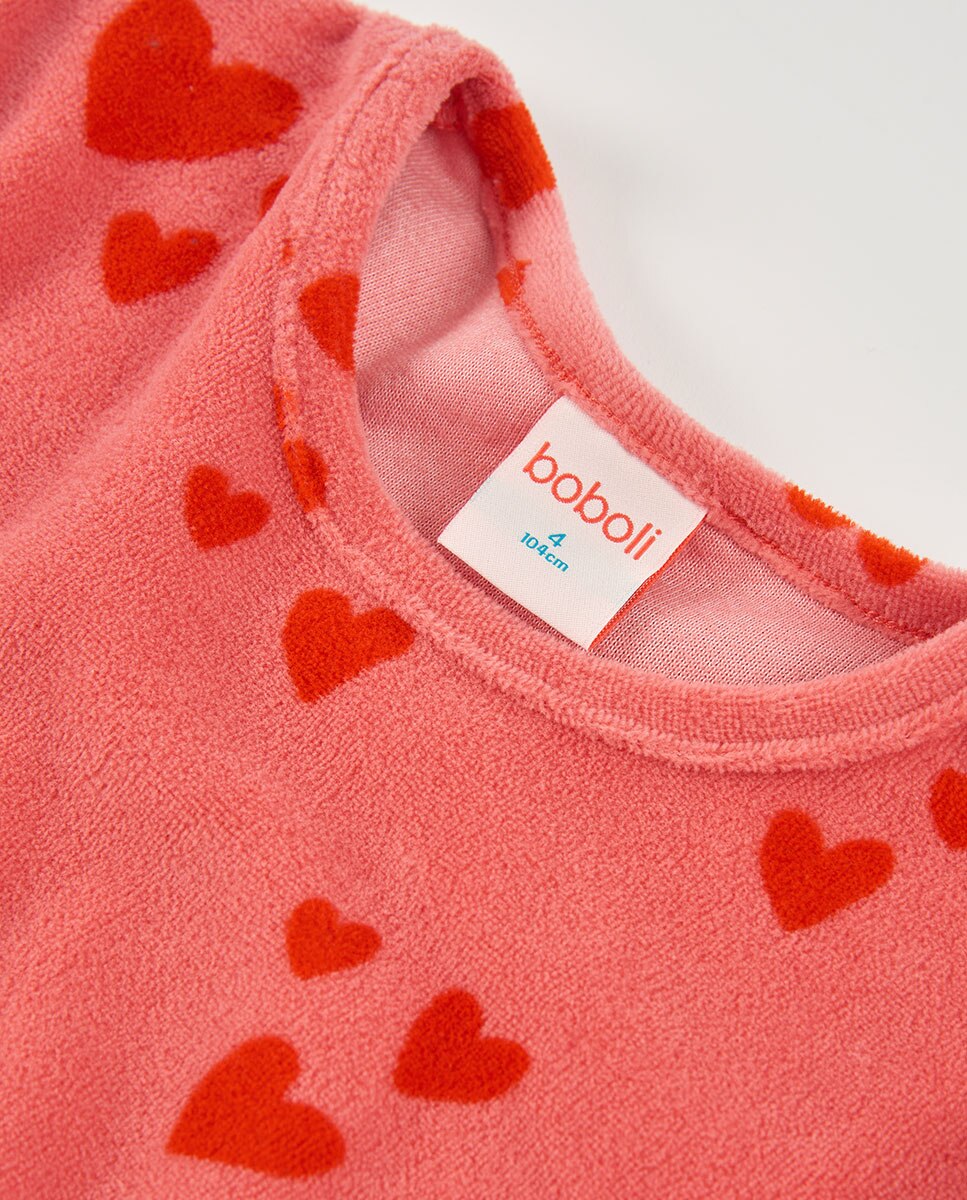 Pijama de Veludo Infantil de Manga Comprida com Gola Redonda Vermelho-7