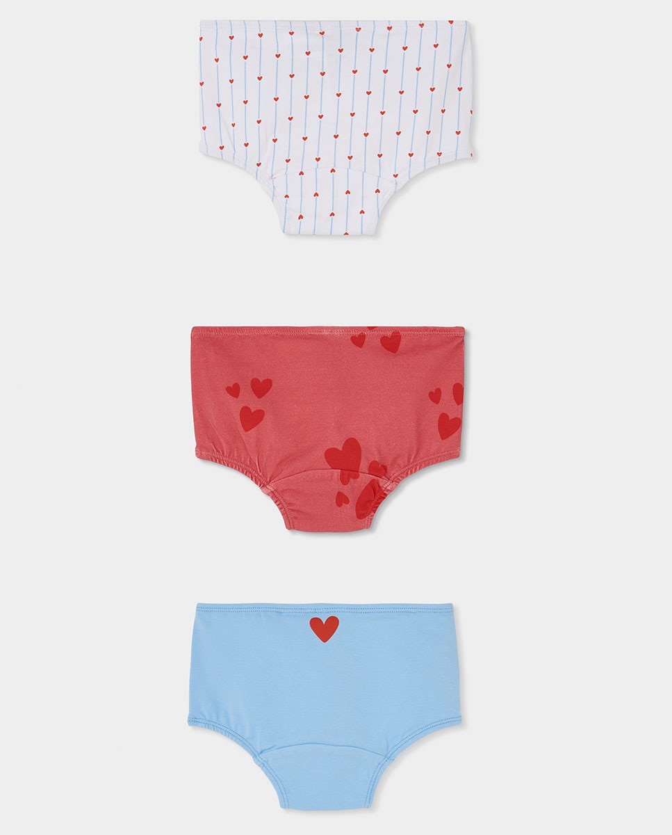 Pack de 3 Cuecas Infantil de Algodão com Estampado de Corações Vermelho-2