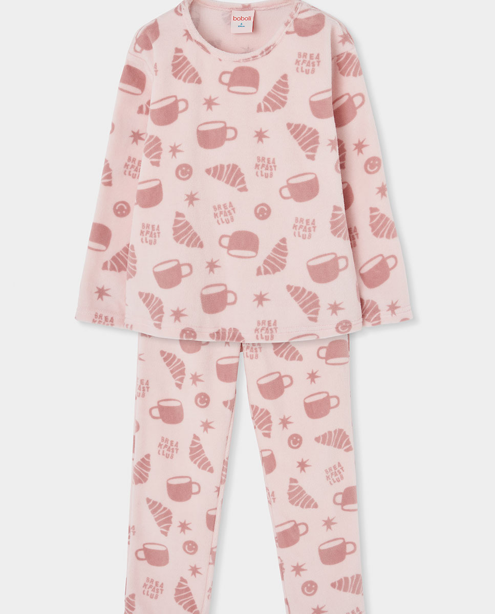 Imagem 0 de Pijama de Veludo Infantil de Manga Comprida com Gola Redonda