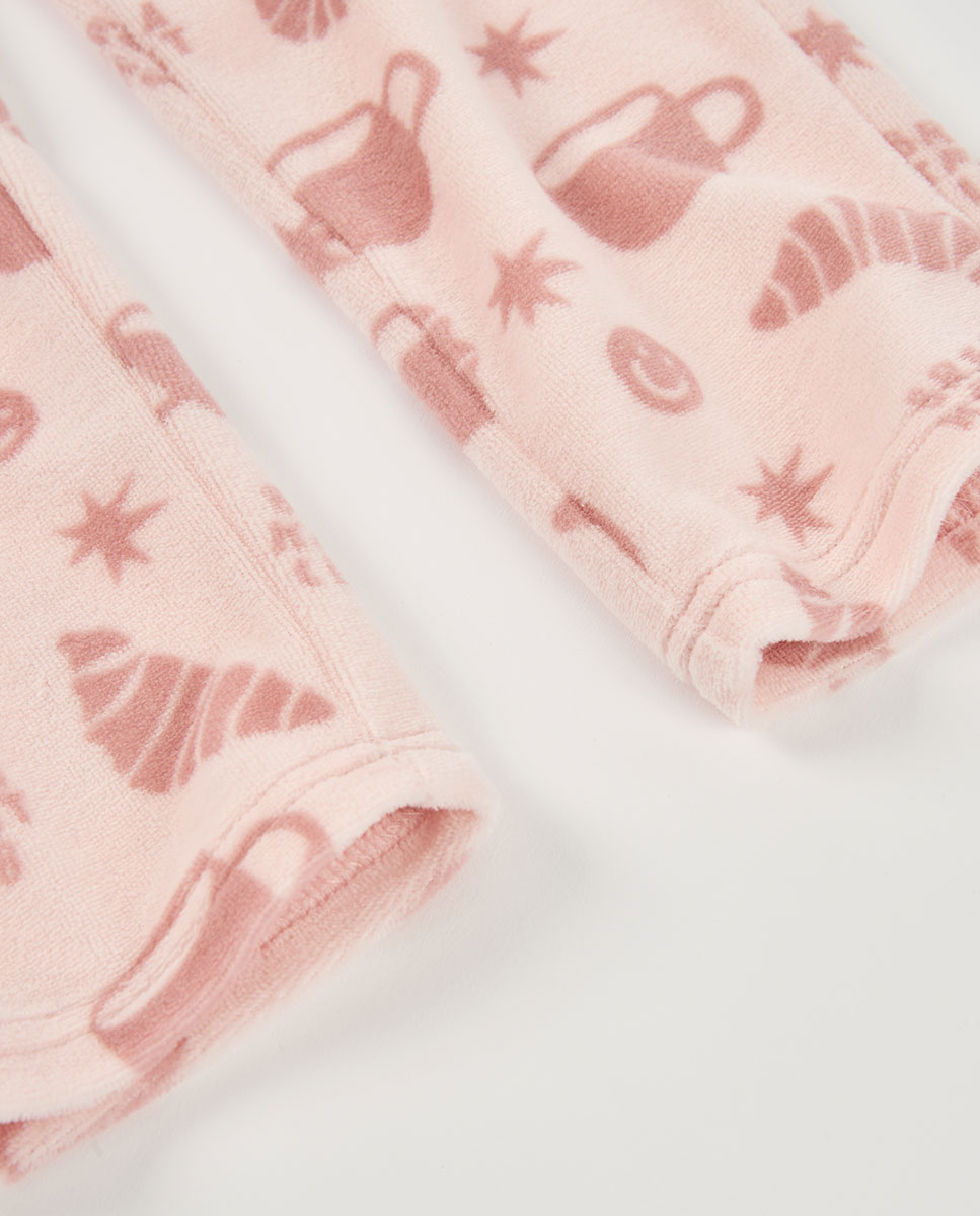 Pijama de Veludo Infantil de Manga Comprida com Gola Redonda Boboli Rosa-8