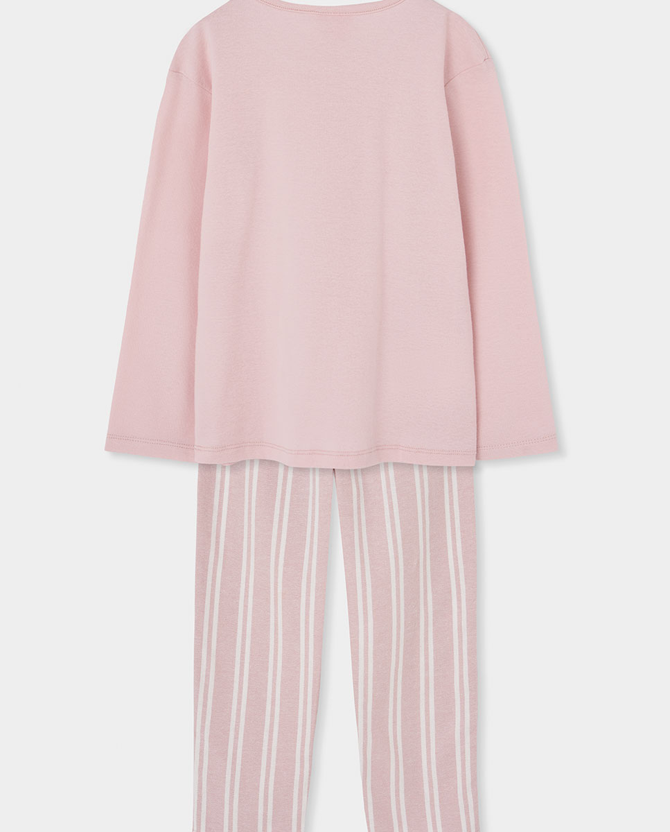 Pijama Infantil de Algodão com Estampado Às Riscas Boboli Rosa / Branco-2