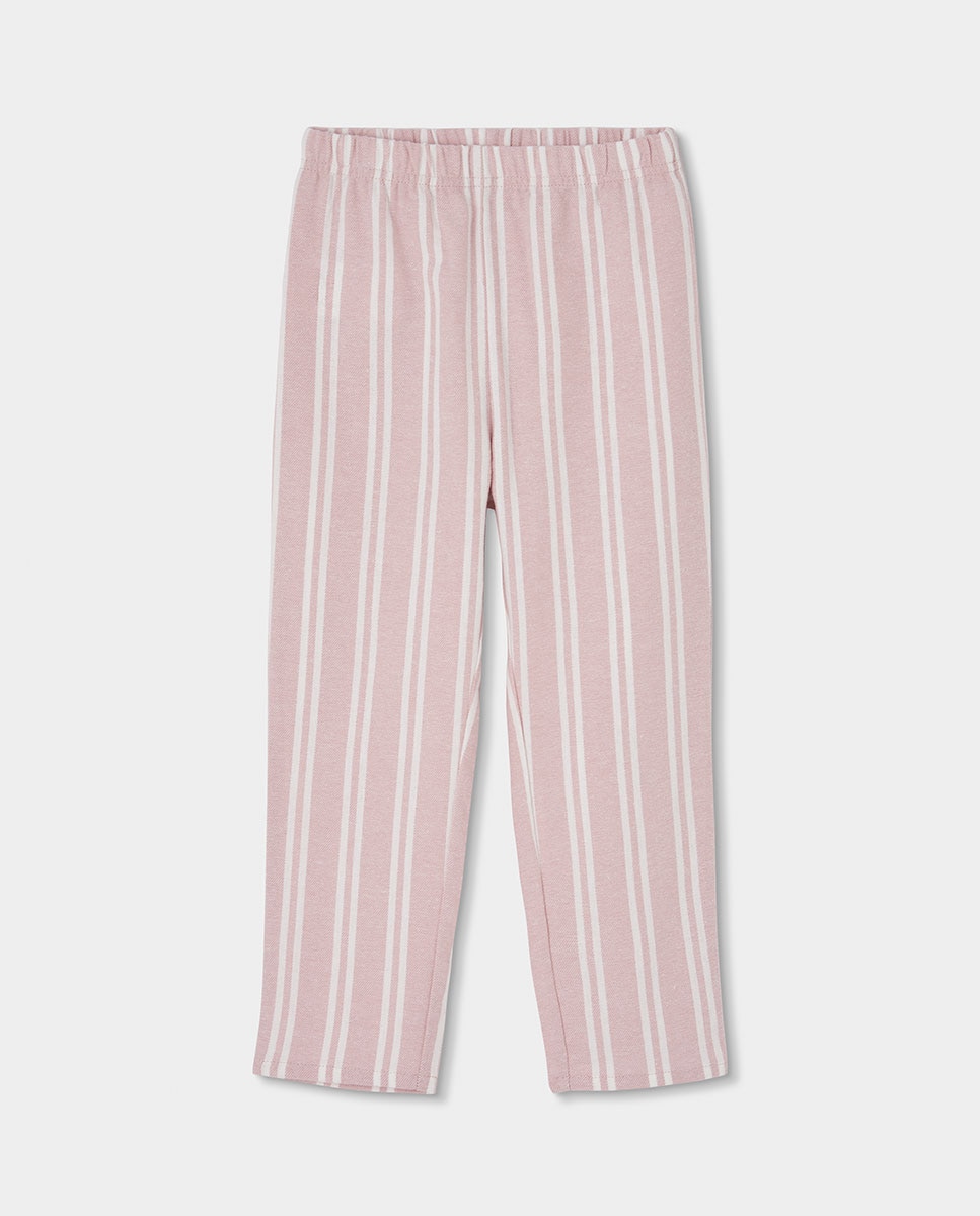 Pijama Infantil de Algodão com Estampado Às Riscas Boboli Rosa / Branco-4