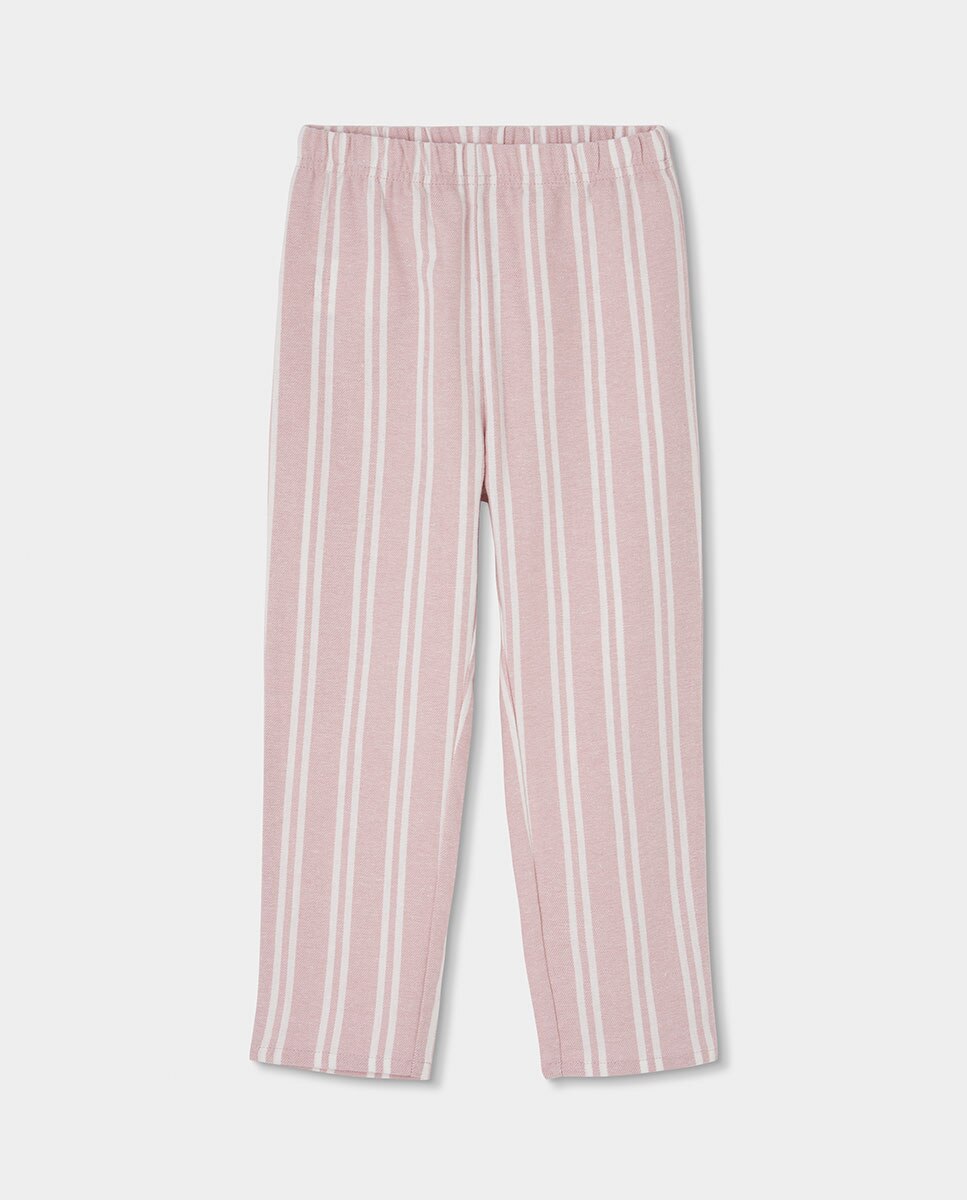 Pijama de Veludo Infantil de Manga Comprida com Gola Redonda Rosa / Branco-4