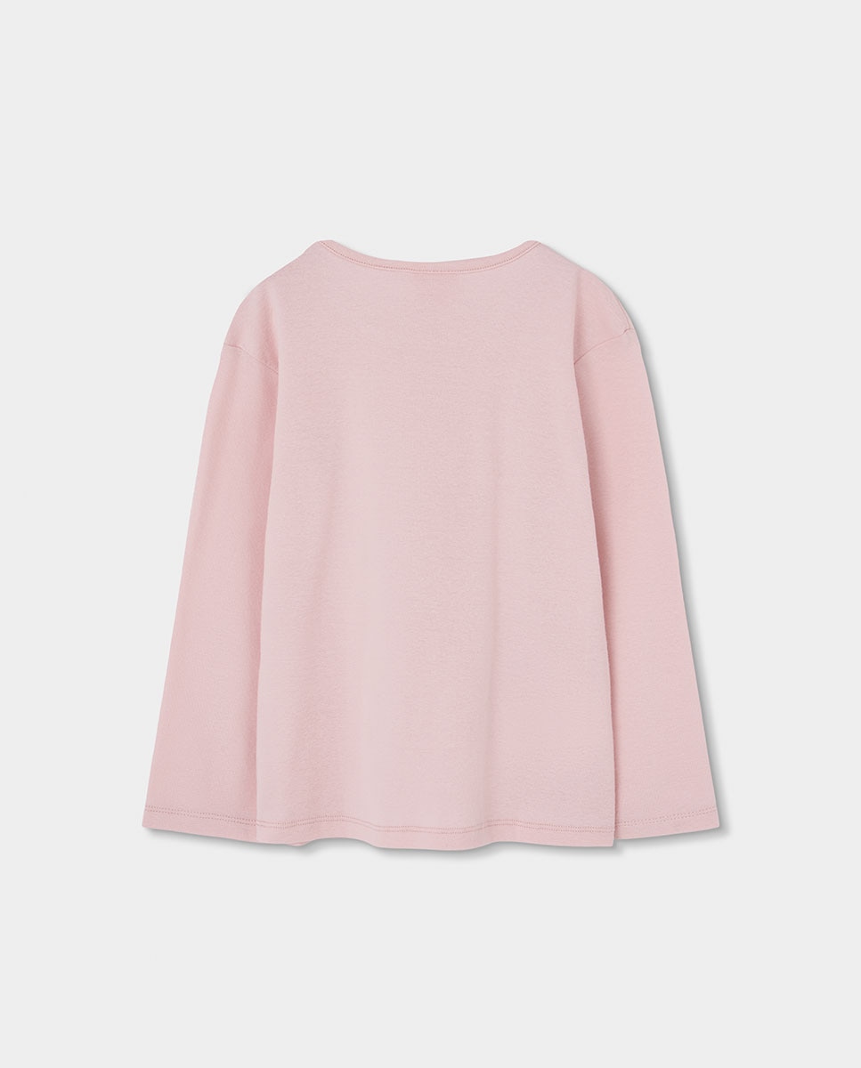 Pijama de Veludo Infantil de Manga Comprida com Gola Redonda Rosa / Branco-5