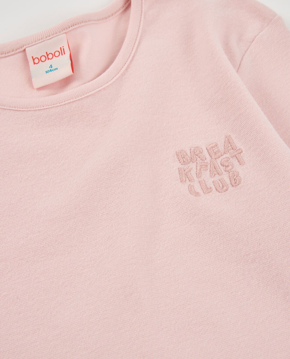Pijama de Veludo Infantil de Manga Comprida com Gola Redonda Rosa / Branco-7