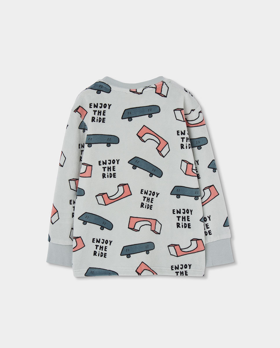 Pijama de Veludo Infantil de Manga Comprida Multicolor-5