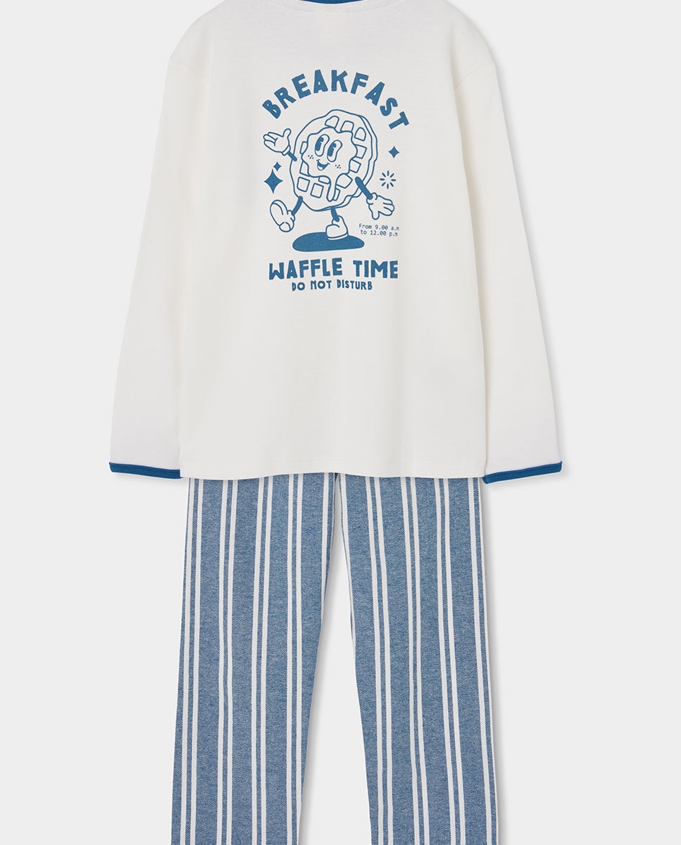 Pijama Infantil de Algodão com Estampado Às Riscas Boboli Branco-2