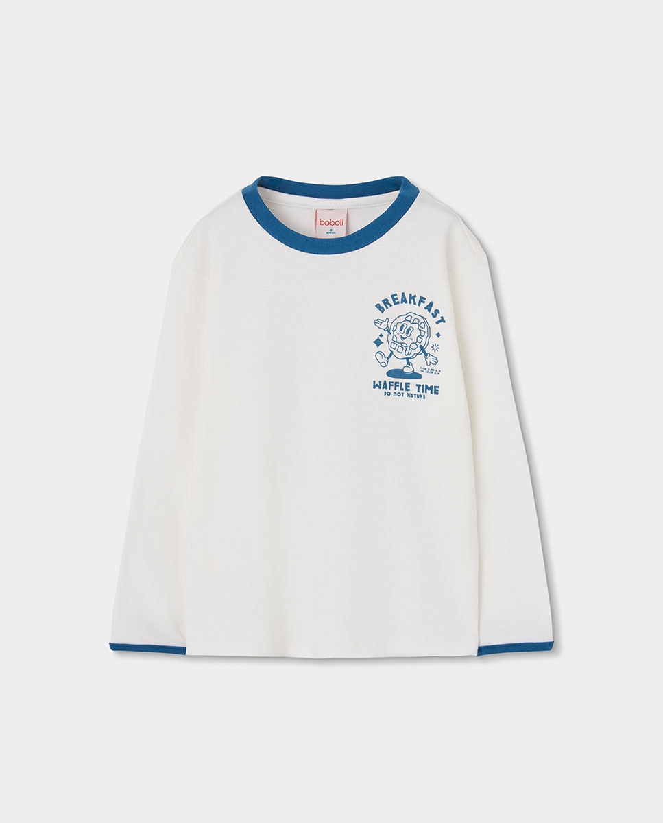Pijama Infantil de Algodão com Estampado Às Riscas Boboli Branco-3