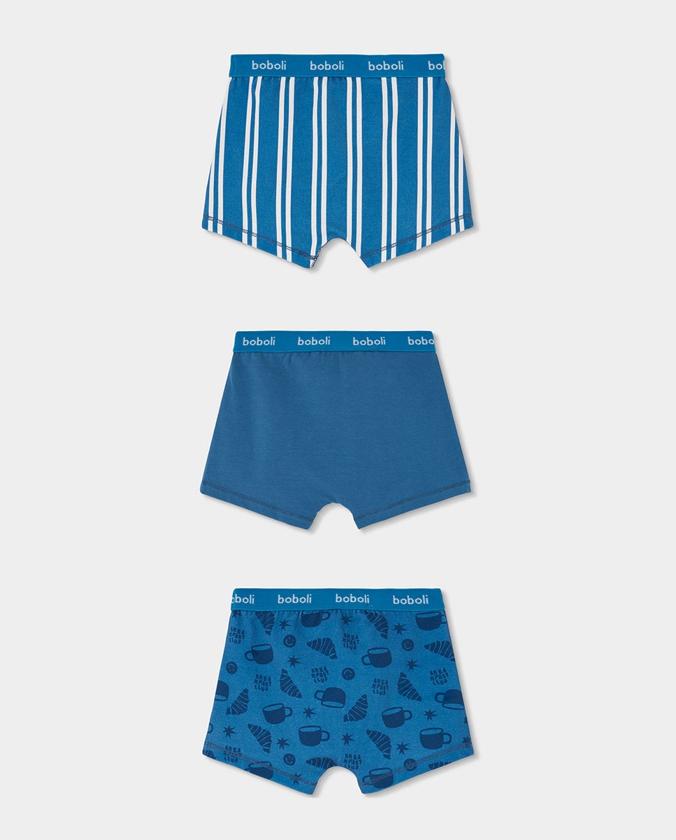 Pack de 3 Boxers Infantil de Algodão Boboli Azul / Branco-2