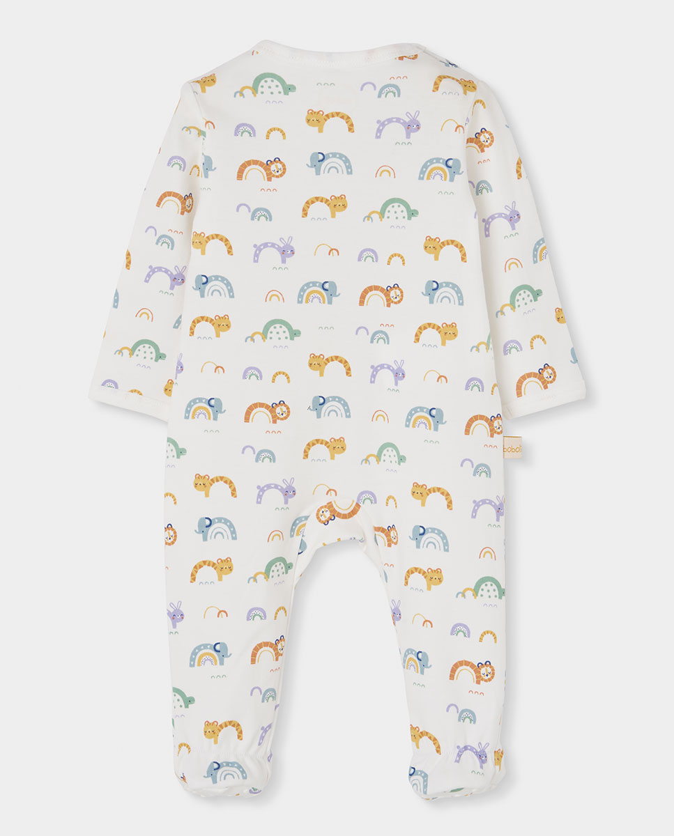 Babygrow de Algodão de Manga Comprida com Gola Redonda Branco-2