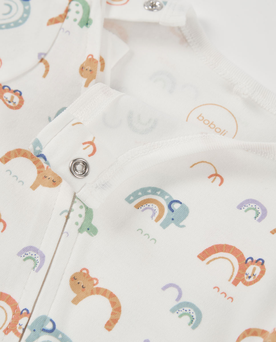 Babygrow de Algodão de Manga Comprida com Gola Redonda Branco-3