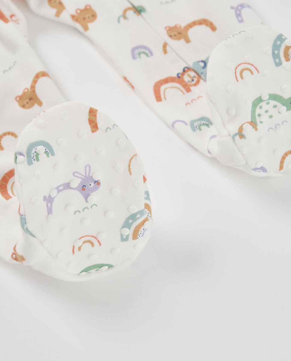 Babygrow de Algodão de Manga Comprida com Gola Redonda Branco-4