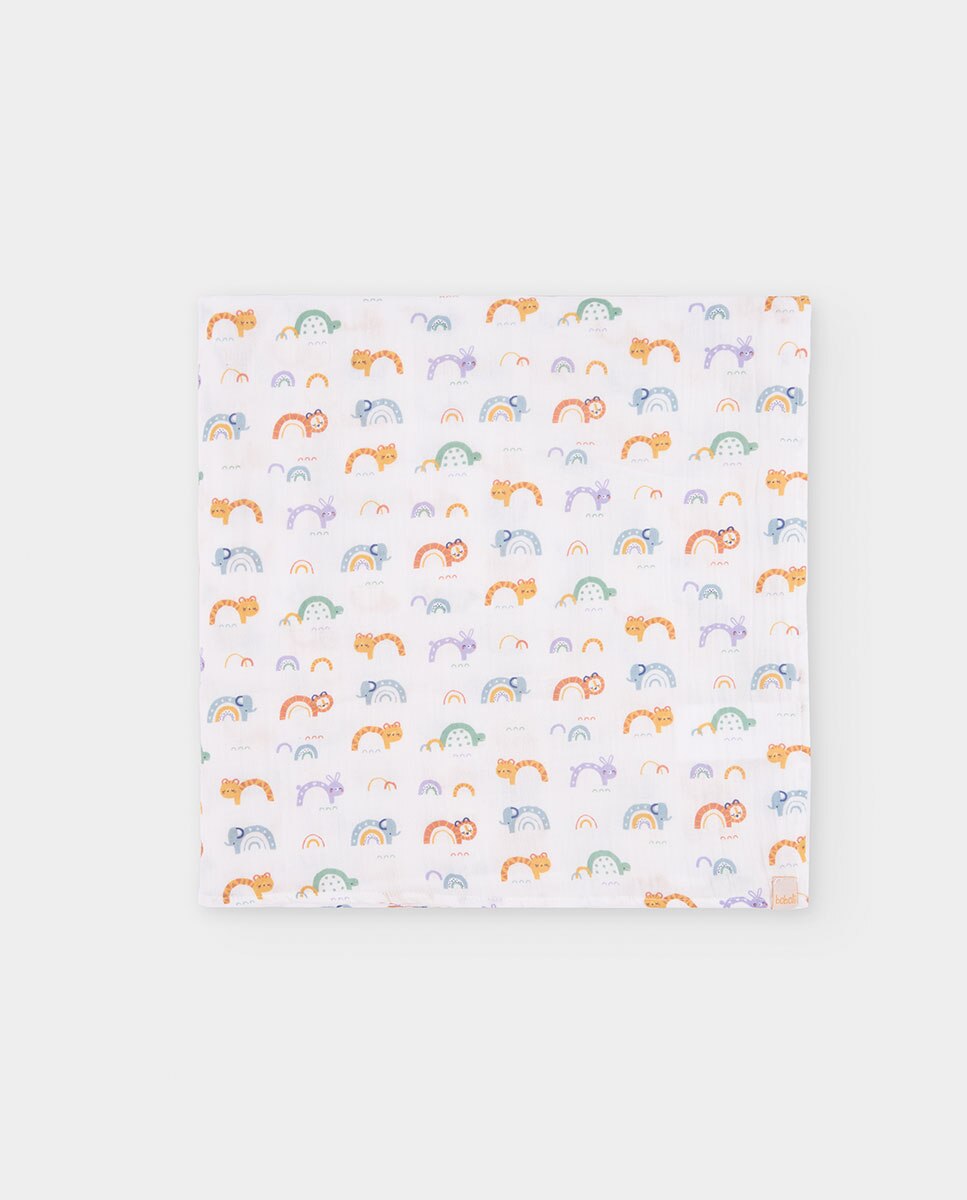Pack Cesta para Bebé em Algodão com Estampado de Animais Bege-2