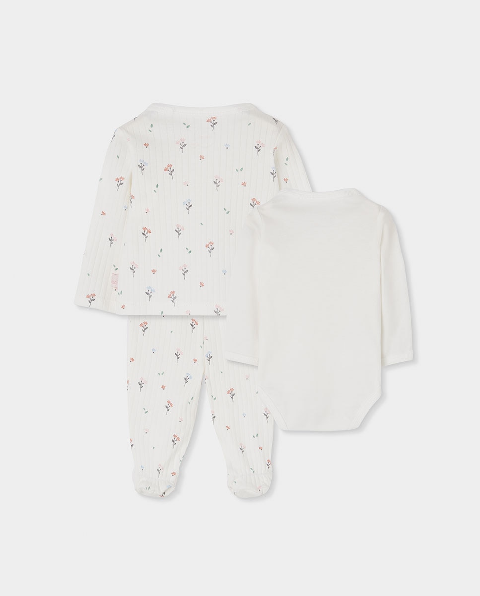 Pack de Malha para Bebé de Algodão com Estampado de Flores Branco-2