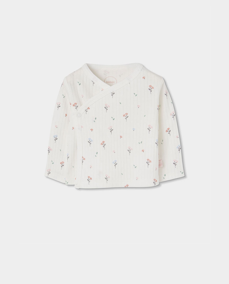 Pack de Malha para Bebé de Algodão com Estampado de Flores Branco-3