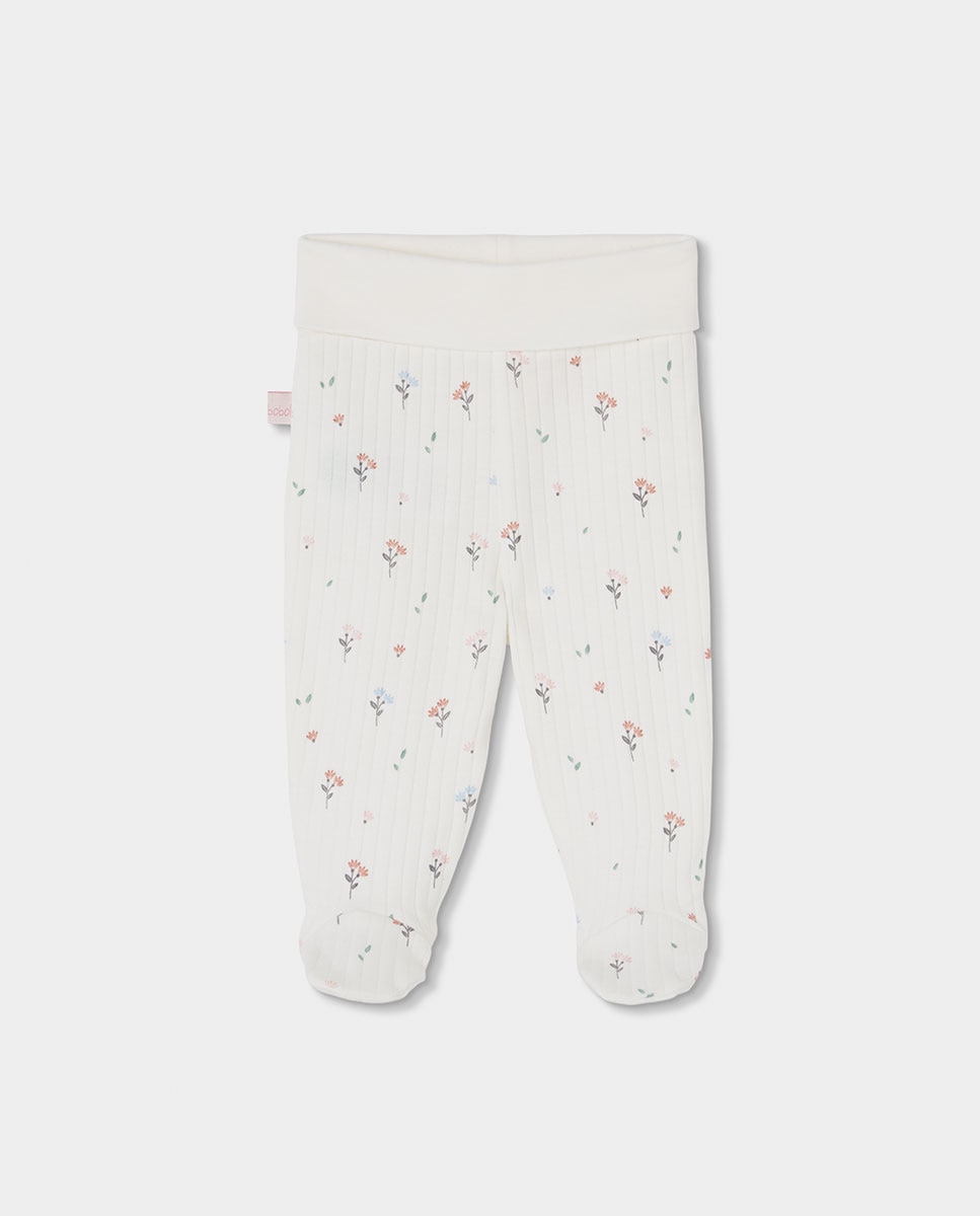 Pack de Malha para Bebé de Algodão com Estampado de Flores Branco-5