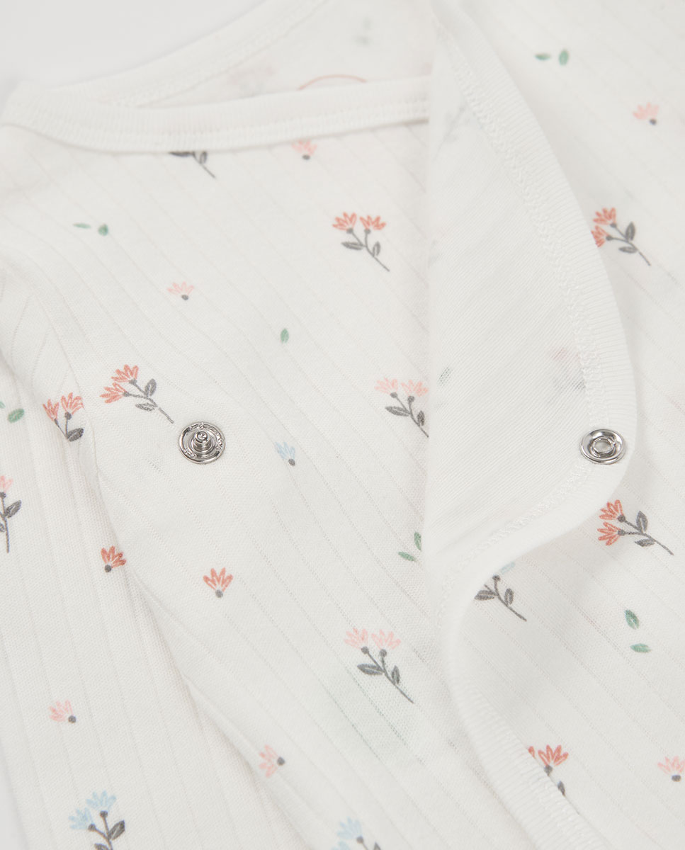 Pack de Malha para Bebé de Algodão com Estampado de Flores Branco-10