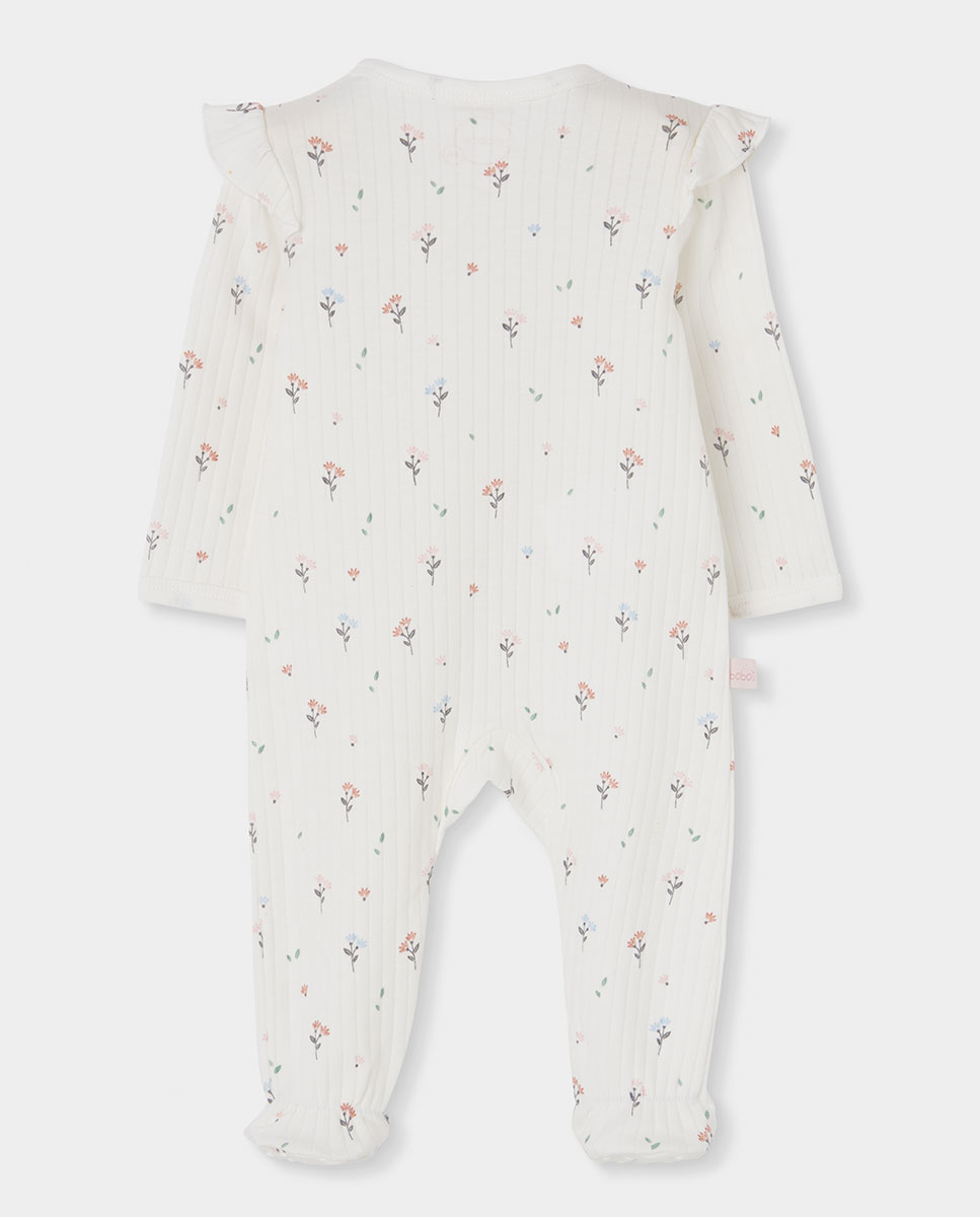 Babygrow para Bebé de Algodão com Estampado de Flores Branco-2