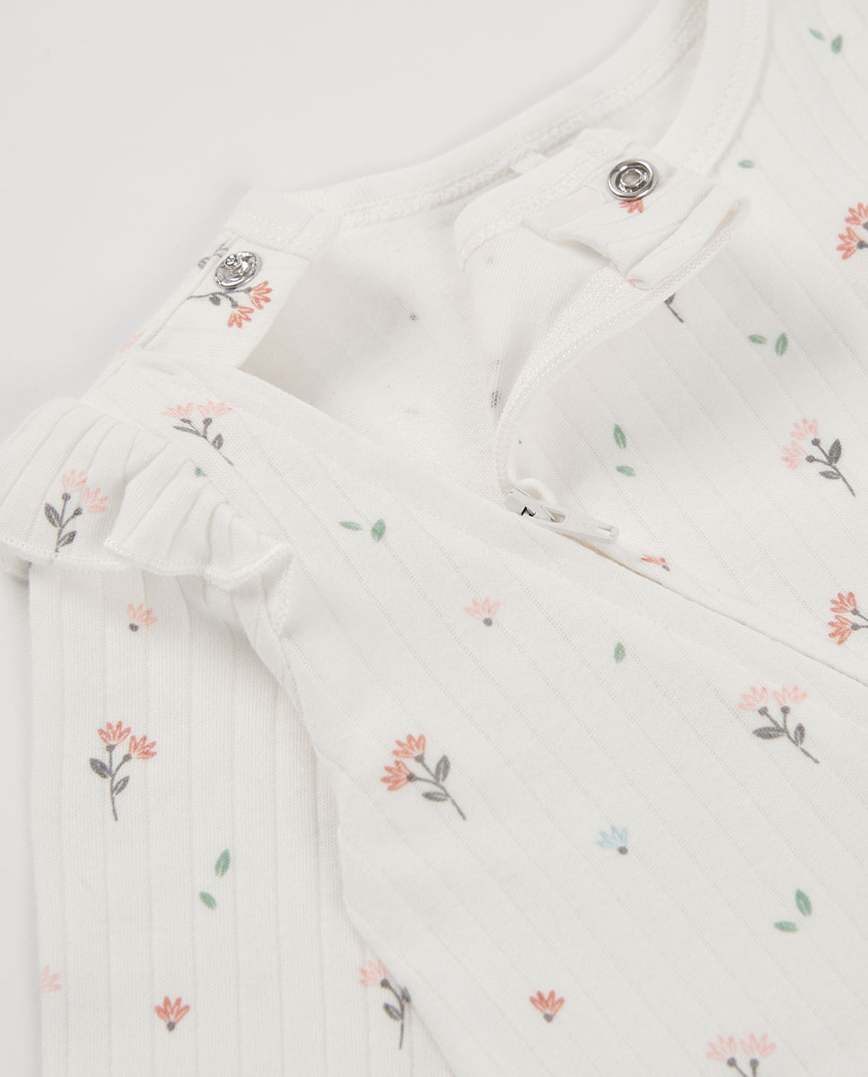 Babygrow para Bebé de Algodão com Estampado de Flores Branco-3