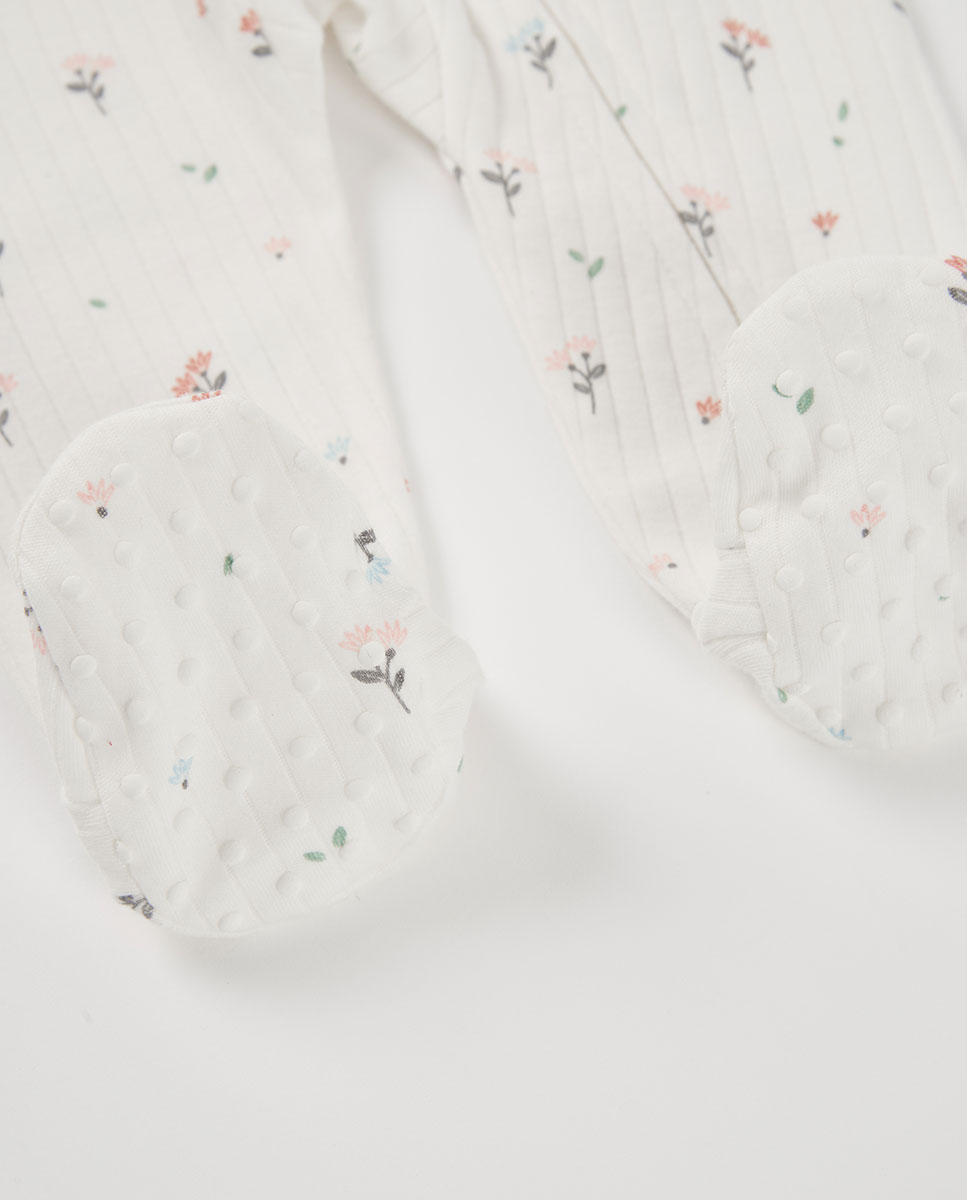 Babygrow para Bebé de Algodão com Estampado de Flores Branco-4