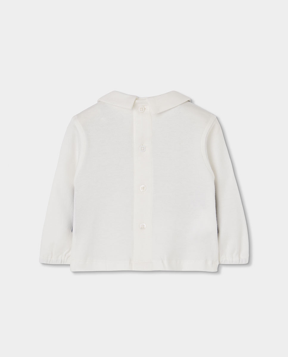 Conjunto de Malha para Bebé de Manga Comprida com Gola Tipo Camisa Azul / Branco-5