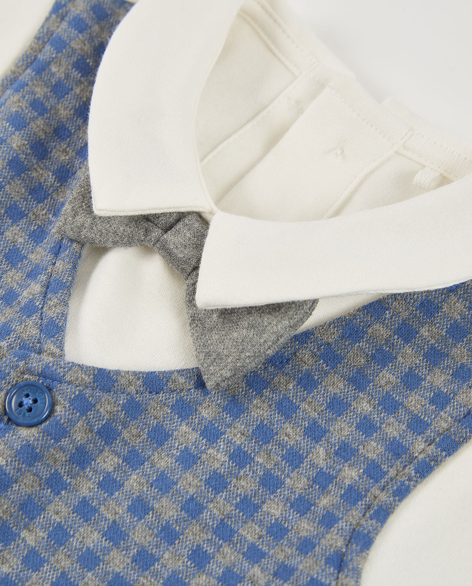 Conjunto de Malha para Bebé de Manga Comprida com Gola Tipo Camisa Azul / Branco-7