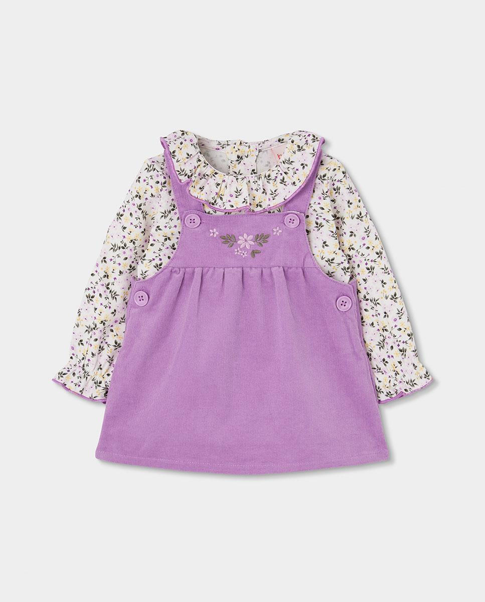 Conjunto para Bebé de Manga Comprida com Estampado de Flores Branco / Fúcsia-2