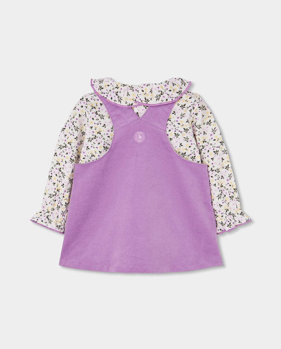 Conjunto para Bebé de Manga Comprida com Estampado de Flores Branco / Fúcsia-3