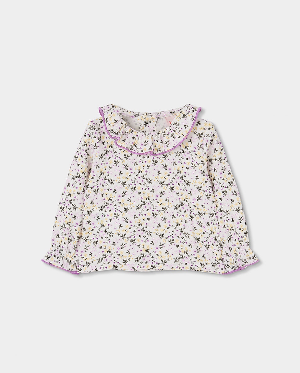 Conjunto para Bebé de Manga Comprida com Estampado de Flores Branco / Fúcsia-4
