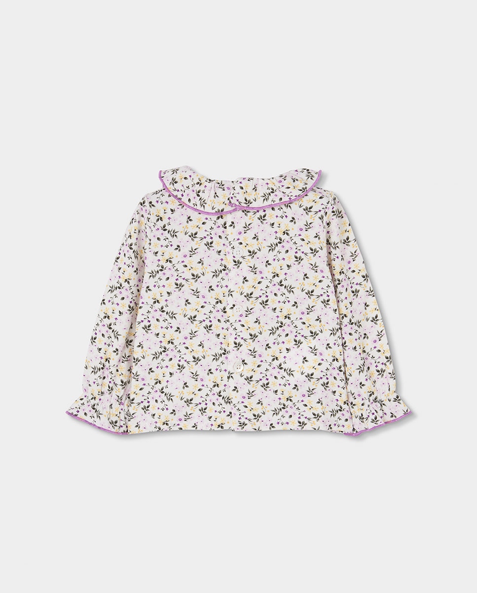 Conjunto para Bebé de Manga Comprida com Estampado de Flores Branco / Fúcsia-6