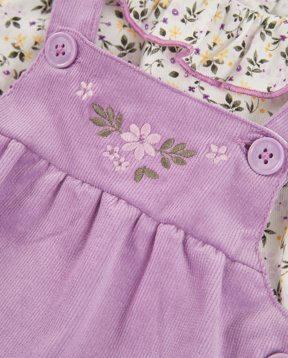 Conjunto para Bebé de Manga Comprida com Estampado de Flores Branco / Fúcsia-7