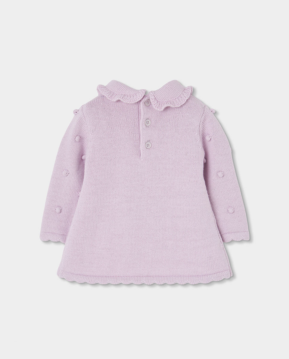 Vestido de Malha para Bebé de Manga Comprida com Estampado de Flores Rosa / Branco-2