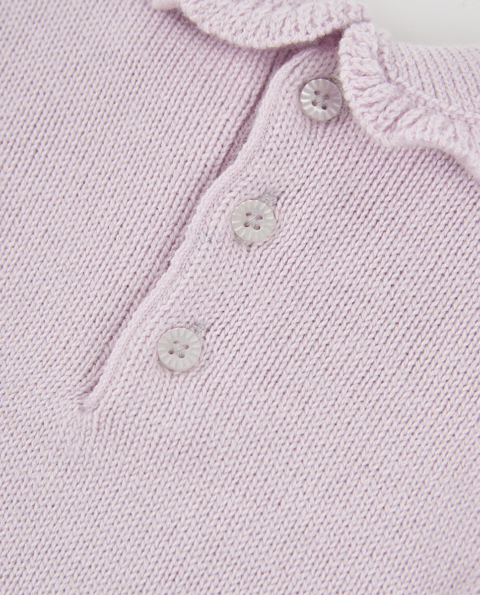 Vestido de Malha para Bebé de Manga Comprida com Estampado de Flores Rosa / Branco-4