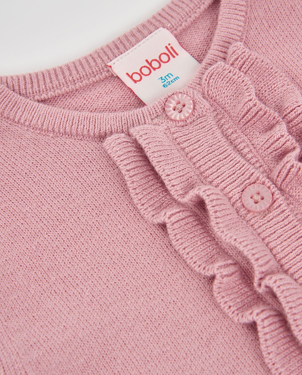 Vestido de Malha para Bebé de Manga Comprida Aos Quadrados Rosa-3