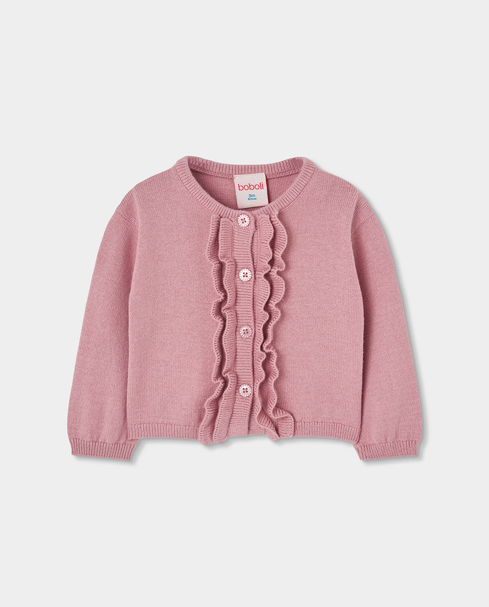 Vestido de Malha para Bebé de Manga Comprida com Estampado de Flores Rosa-1