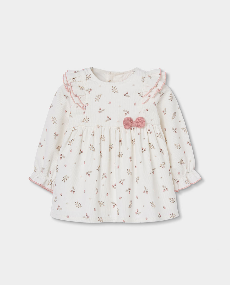 Imagem 0 de Vestido para Bebé de Algodão de Manga Comprida com Estampado de Flores