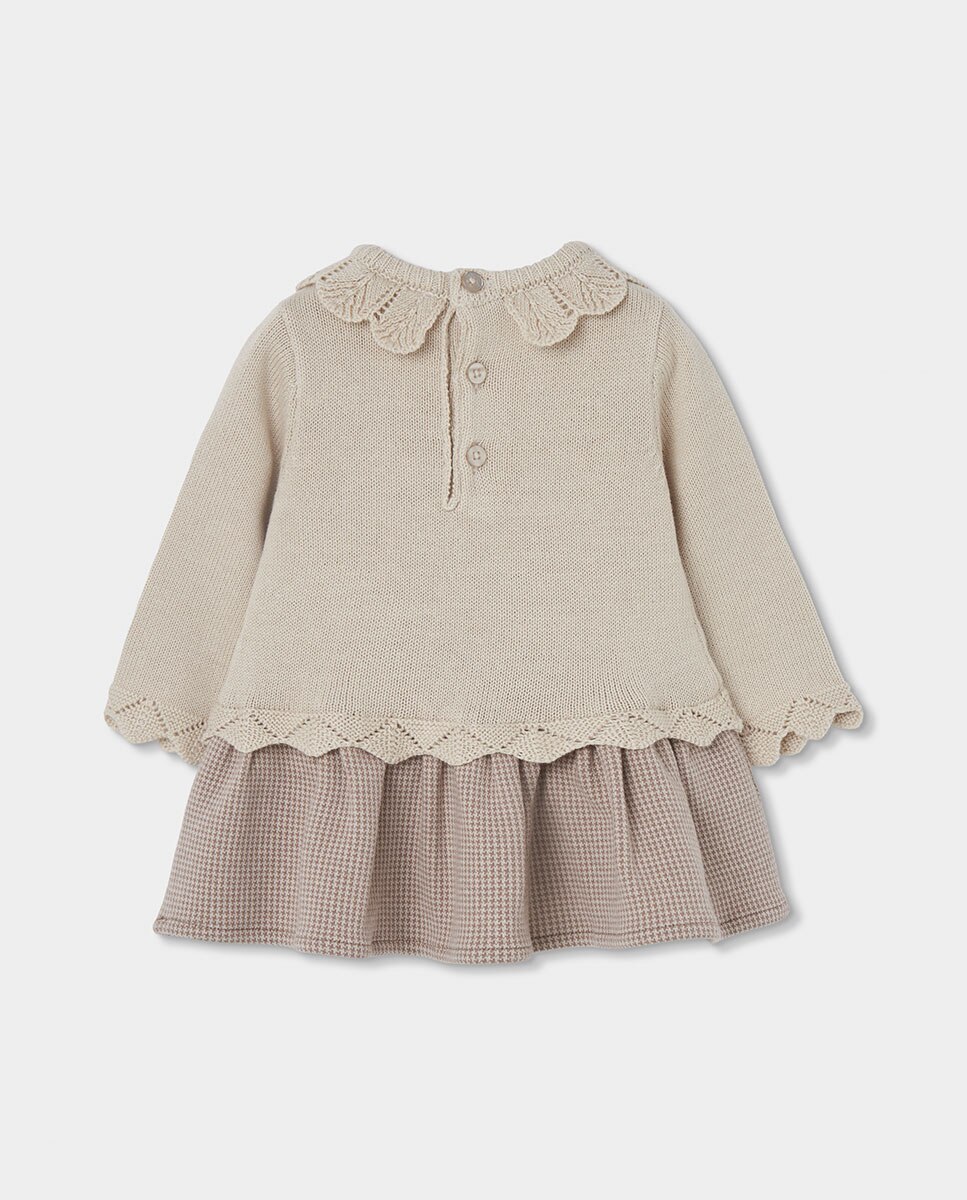 Vestido de Malha para Bebé de Manga Comprida Aos Quadrados Branco / Rosa-2