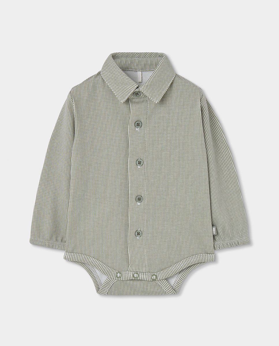 Conjunto de Malha para Bebé em Algodão com Gola Tipo Camisa Cinzento-3